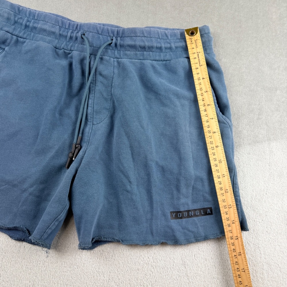 YoungLA Men's XL Raw Gym Shorts Blue XL Cotton Drawstring Athletic Sweat Shorts - Picture 4 of 12